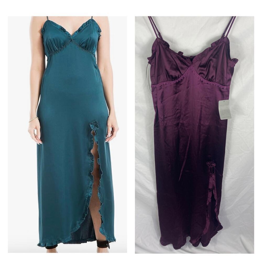 NWT Max Studio Spaghetti Strap Body Con Satin Dress Purple Size Small